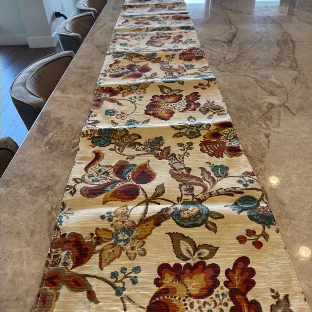 Cost Plus World Market Floral Table Runner - Cream, Red, Blue